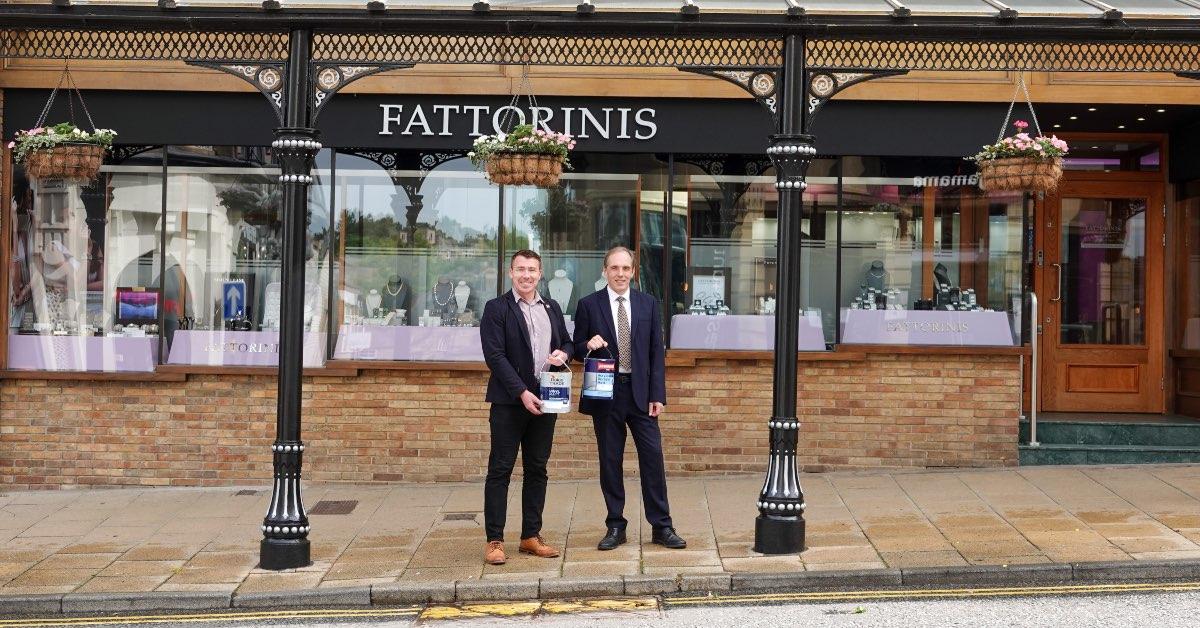 Harrogate BID Matthew Chapman, left, and Fattorinis Director Wayne Beales outside the Parliament Street jewellers.