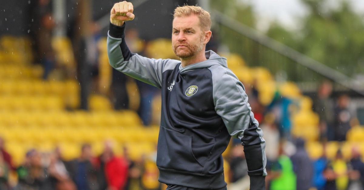 Simon Weaver after the win against Rochdale on the opening game of the season. Picture: Matt Kirkham, Harrogate Town.