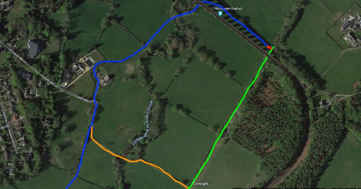 A map showing bridleways in the Crimple Valley