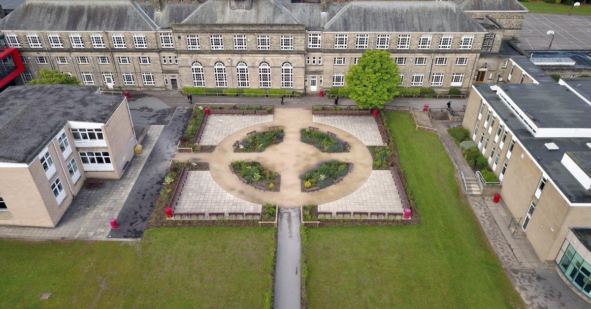 An aerial shot of the new student garden at Harrogate Grammar School.