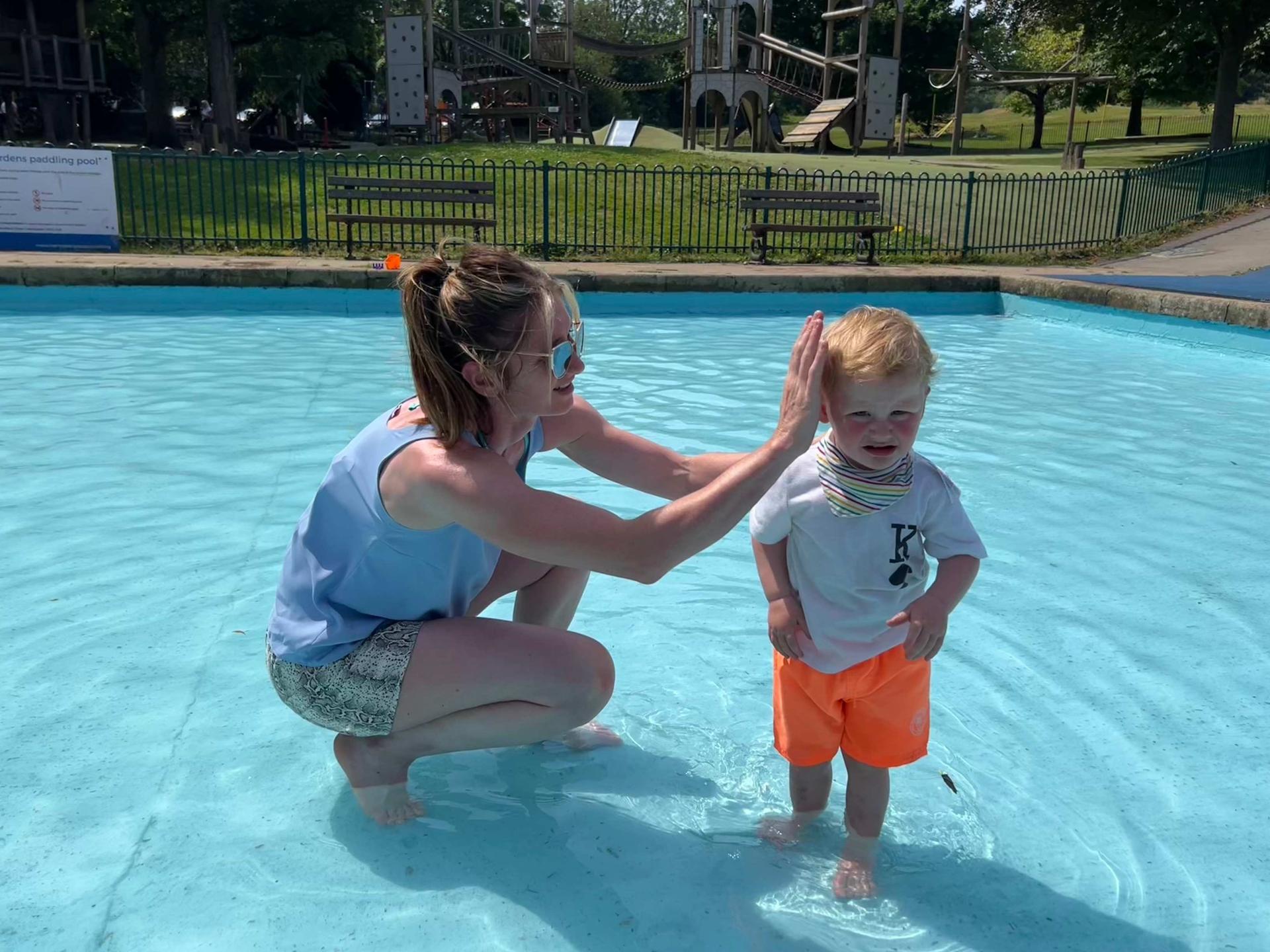 Daniella Kerr and Albie Kerr, one in the Valley Gardens paddling pool