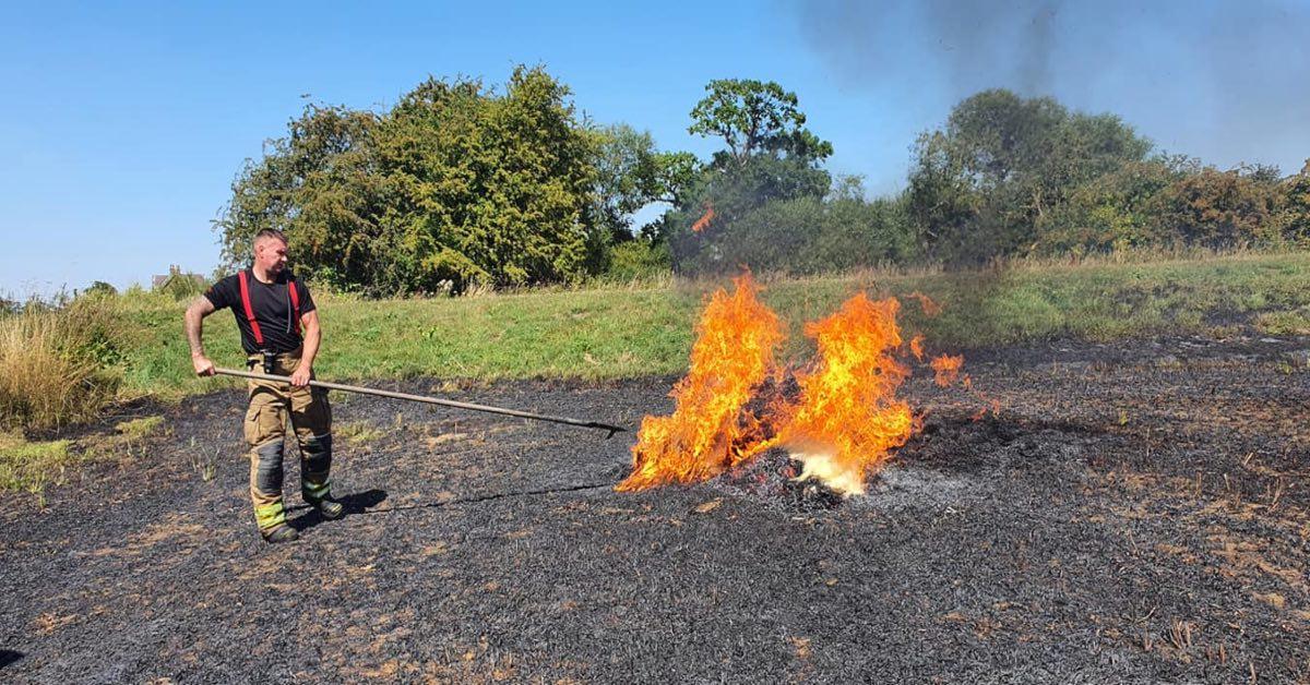 Firefighters tackling the field fire in Aldborough. Picture: Knaresborough Fire Station.