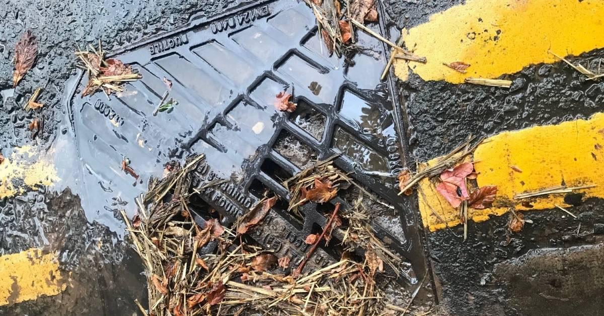 One of the blocked drains on North Street, Ripon.