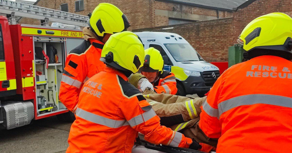 Mark Charnock was cut from a car as part of a demonstration at Harrogate Fire Station.