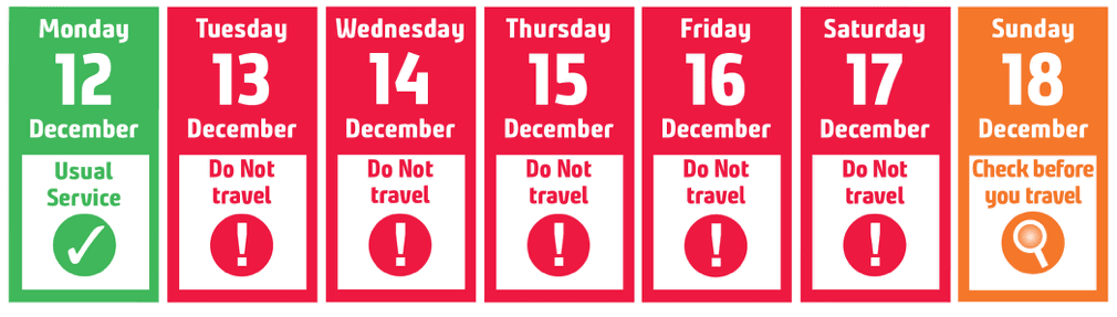 A table issued by Northern warning passengers of days with industrial action.
