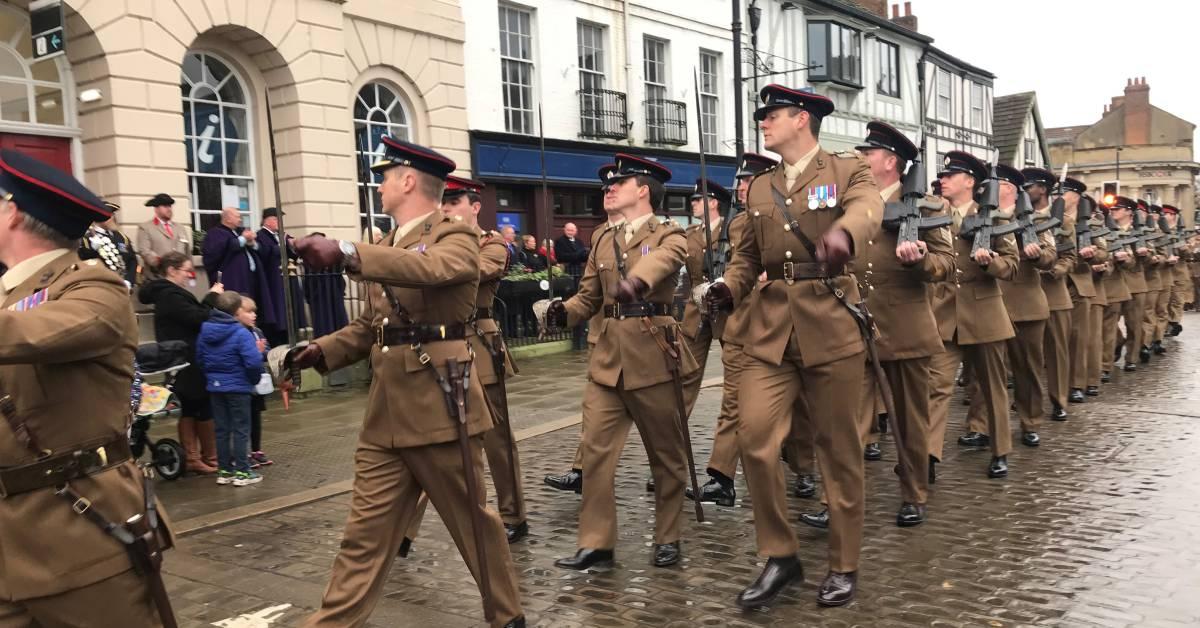 Royal Engineers march past Ripon Town Hall