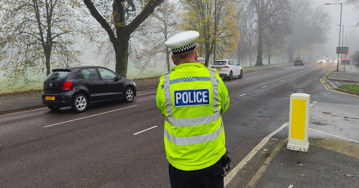 TC Taylor carrying out a speed check on Leeds Road, Harrogate.