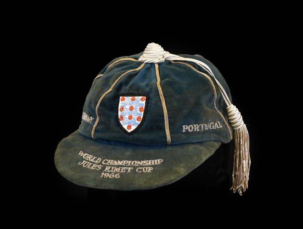 Alan Ball's 1966 World Cup Final squad cap sold at auction for £115,000.
