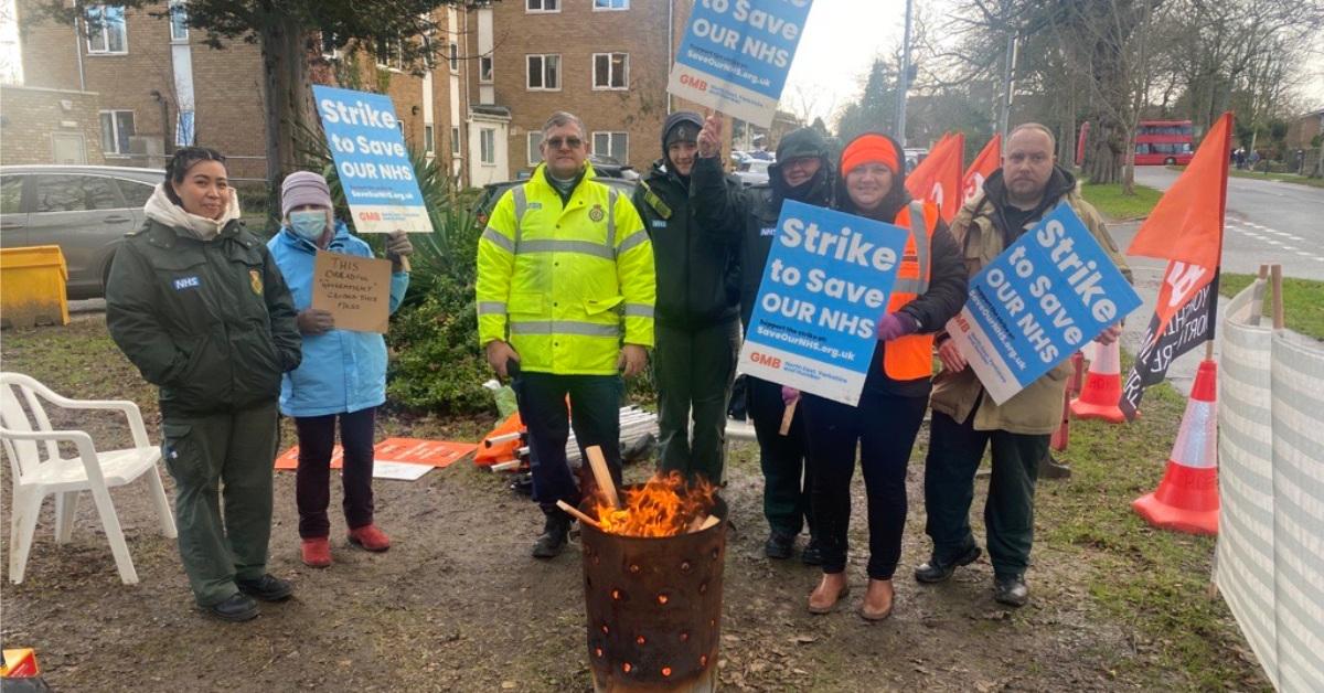 picket line ambulance strike GMB Unison