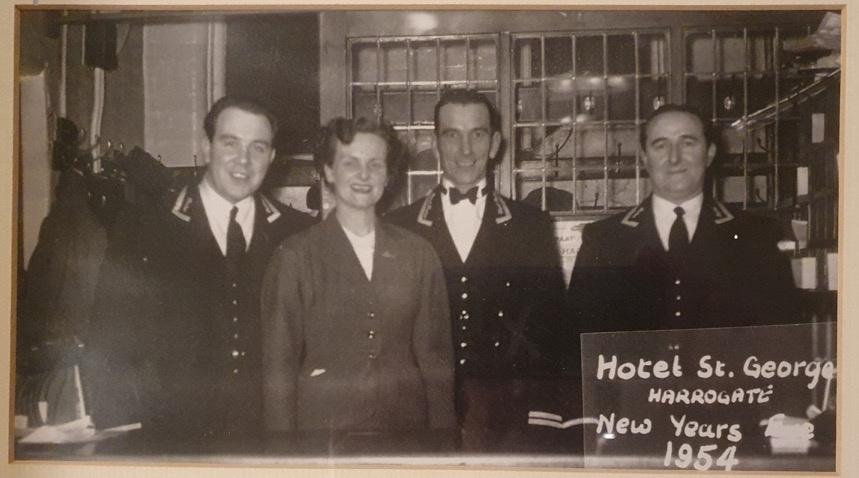 from L to R: Bill Pritchard, May Barker, Eddie Jack (Head Porter) and Jack)