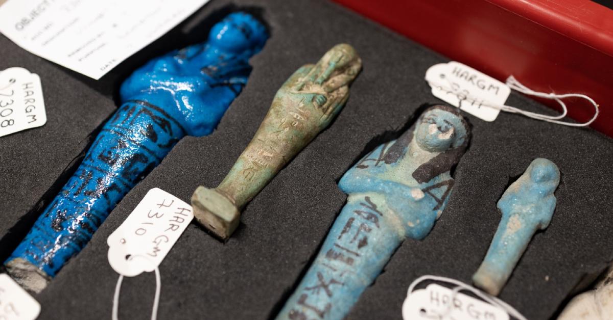 Three shabtis (figurine used in ancient Egyptian funerary practices) of Seti I, including a faience example believed to be among the finest ever produced, are included in the loan from Harrogate to Swansea. 