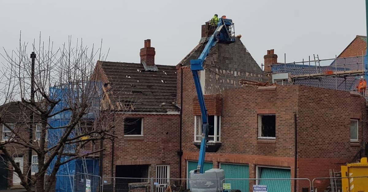 Cherry picker on site at Bedern Court