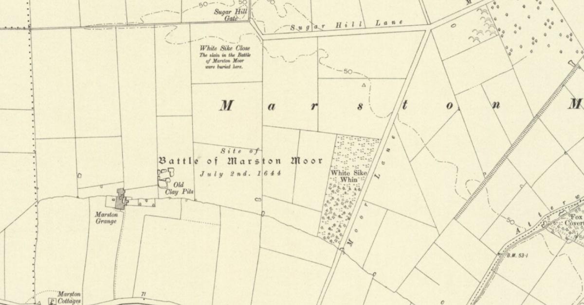 Detail of a 19th-century map, showing the location of White Sike Close, where Royalist soldiers are believed to have made a last stand - and been buried.