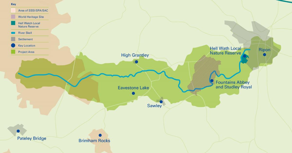 Map of the Skell Valley, running from Dallow Moor in the west to the city of Ripon in the east.