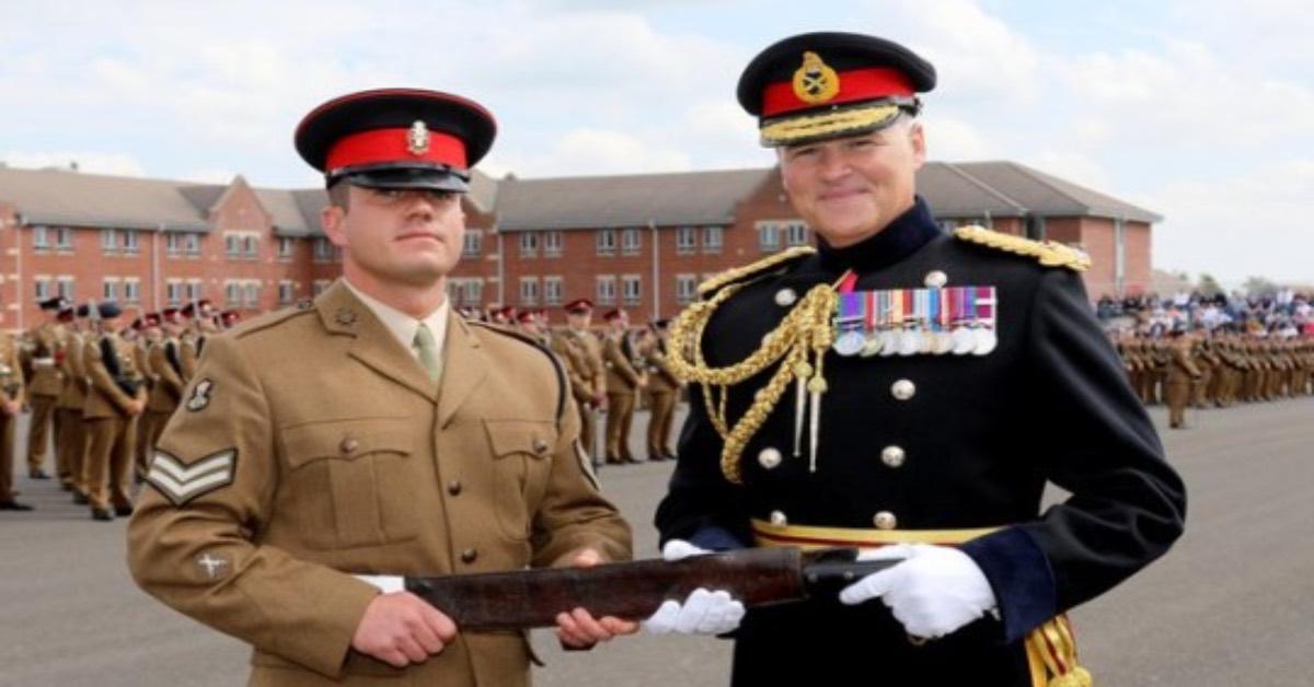 Corporal Robert Chamberlain receives the Sir Tom Moore Award in 2021.