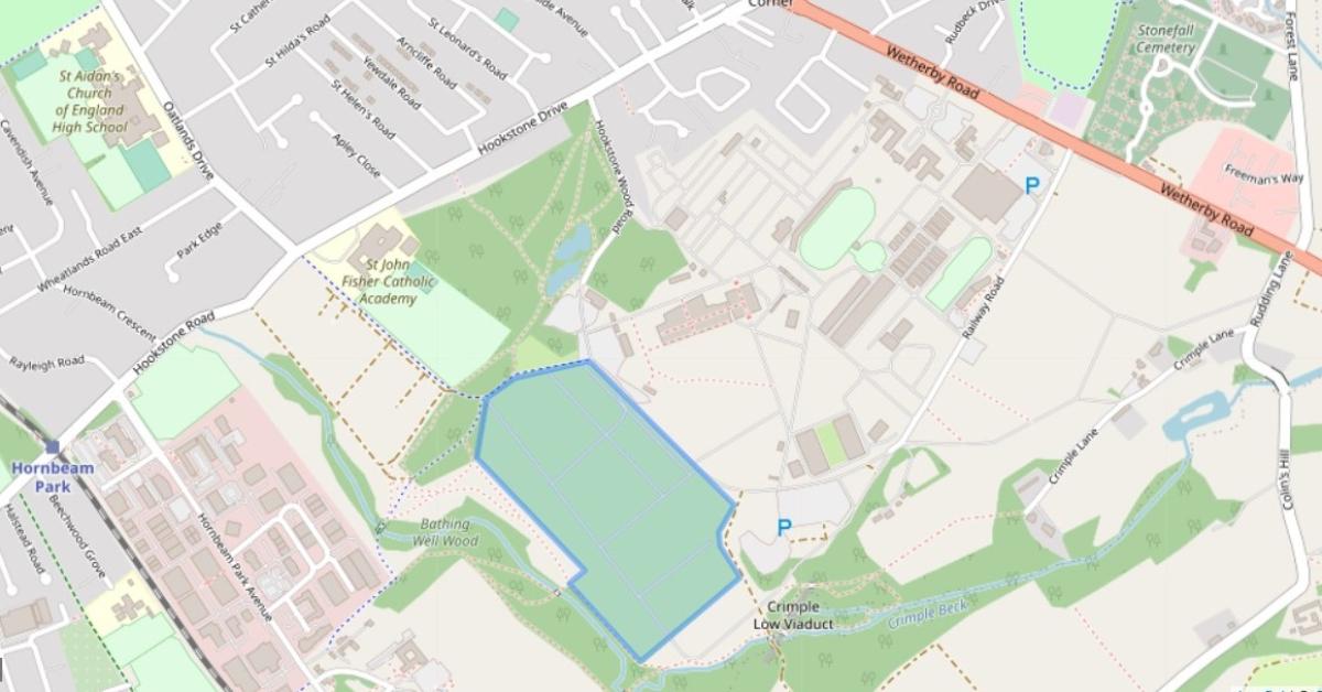 A map showing where a 41-acre area of the Great Yorkshire Showground has been fenced off for sheep-grazing, leaving dog-walker disappointed.