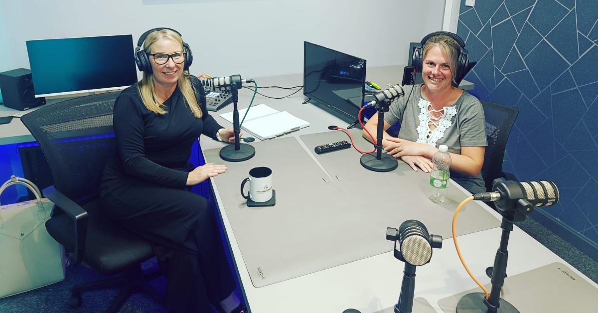 Photo of Jo Gorse with fellow HR professional Eleanor Wilde, in the studio to record Jo's first podcast.