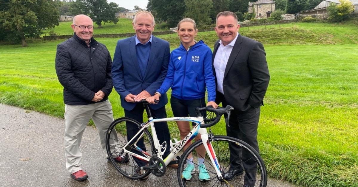 Mike Holr of Nidderdale Plus, Cllr Derek Bastimam, Harrogate GB triathlete Emma Robinson and Matthew Evans, founder of Long Course Weekend.