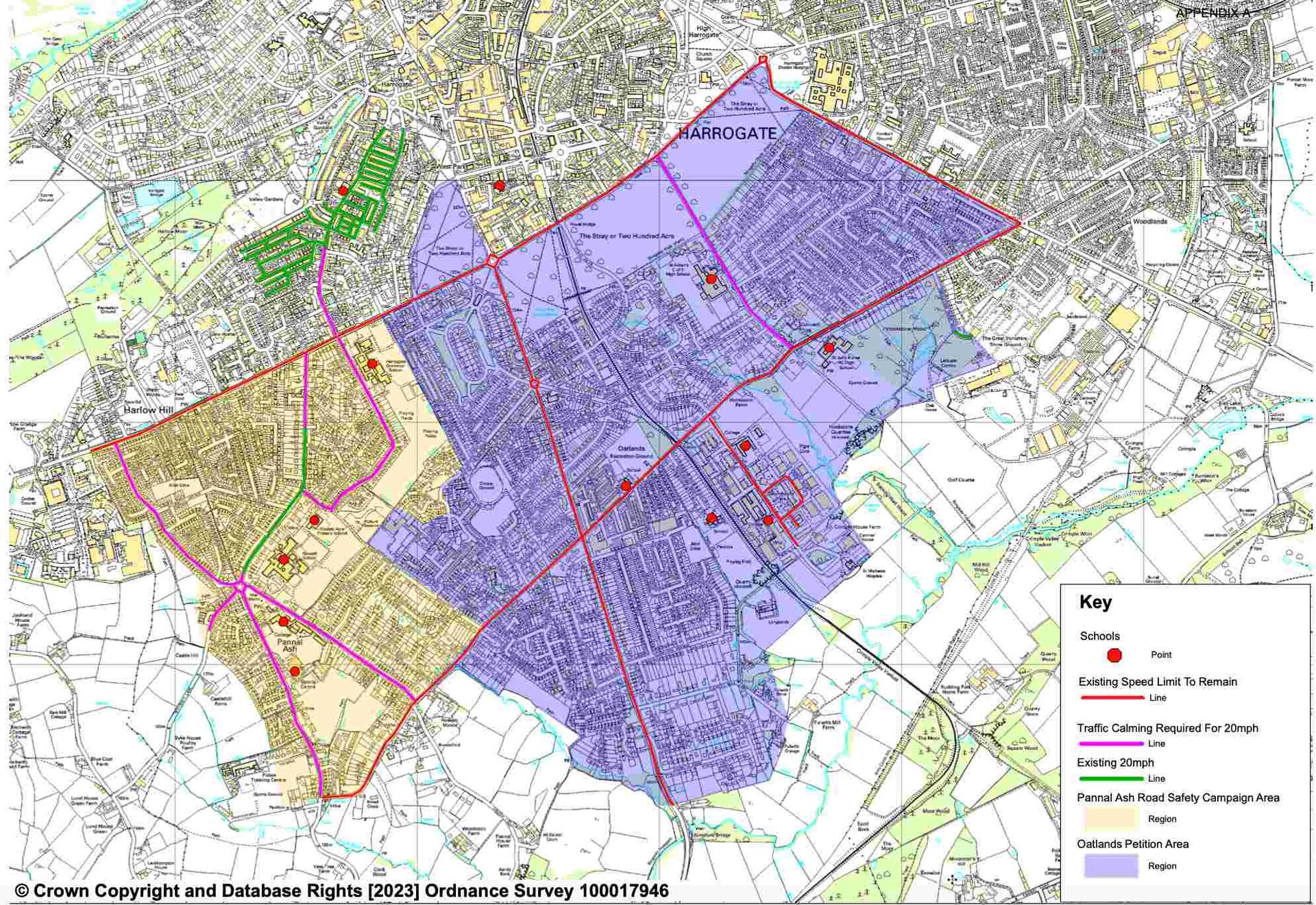 A map of the 20mph areas in Pannal and Oatlands. Picture: NYC.