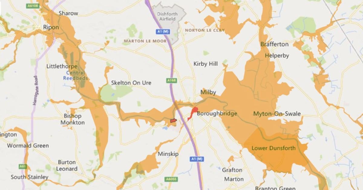 Flood alert map of Ripon and Boroughbridge issued by the Government's Flood Warning Service on December 28, 2023.