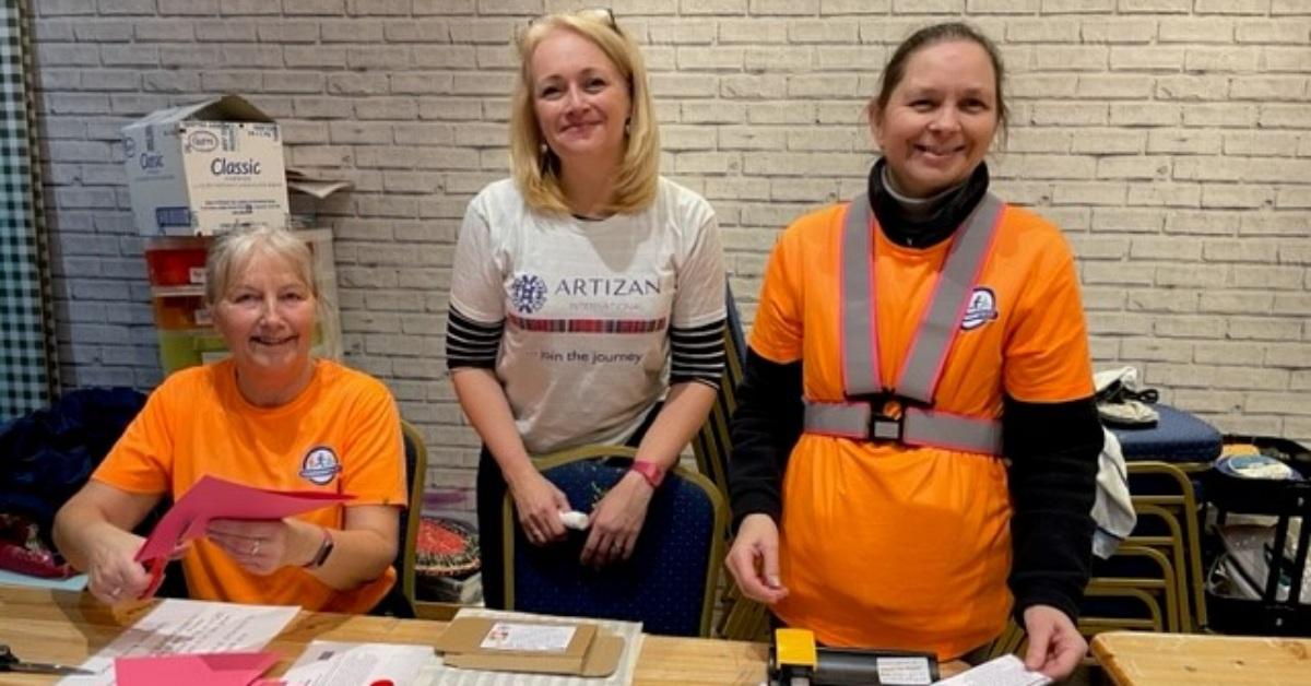 A photo of Susie Hart of Harrogate-based charity Artizan, with volunteers Janet and Jenni.