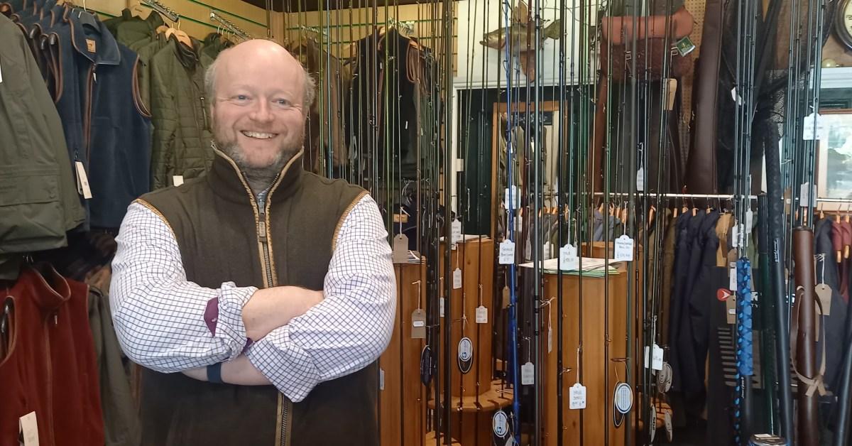 Photo of Tim Brown, owner of Brown Trout, the fly-fishing and outdoor clothing specialist shop on Cold Bath Road in Harrogate.