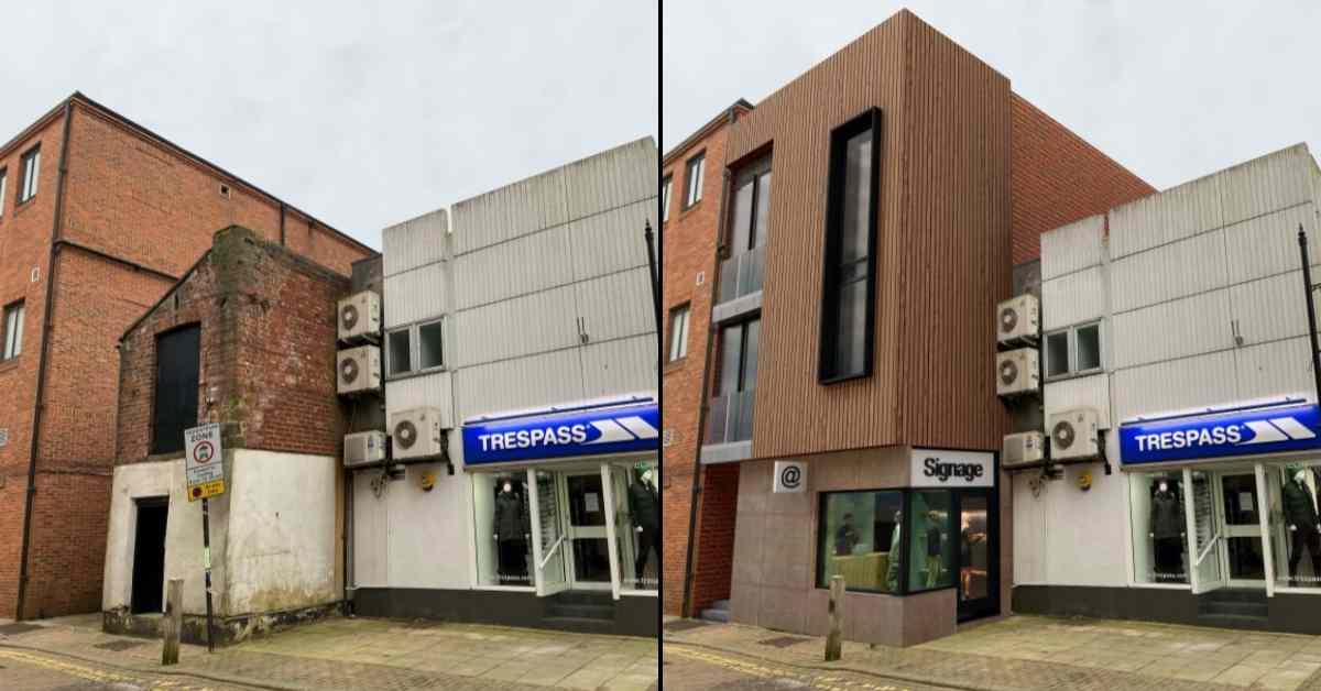 Left, the rear of the property on Market Place currently; right, the proposed alteration.