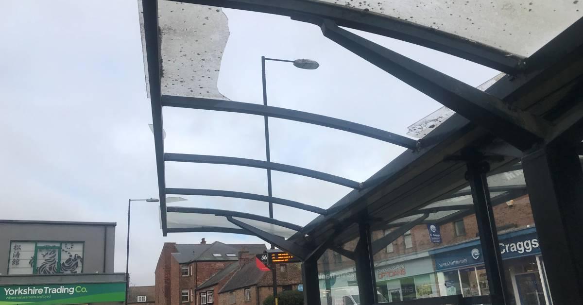 Ripon Bus Station shelter damaged by Sorm Otto