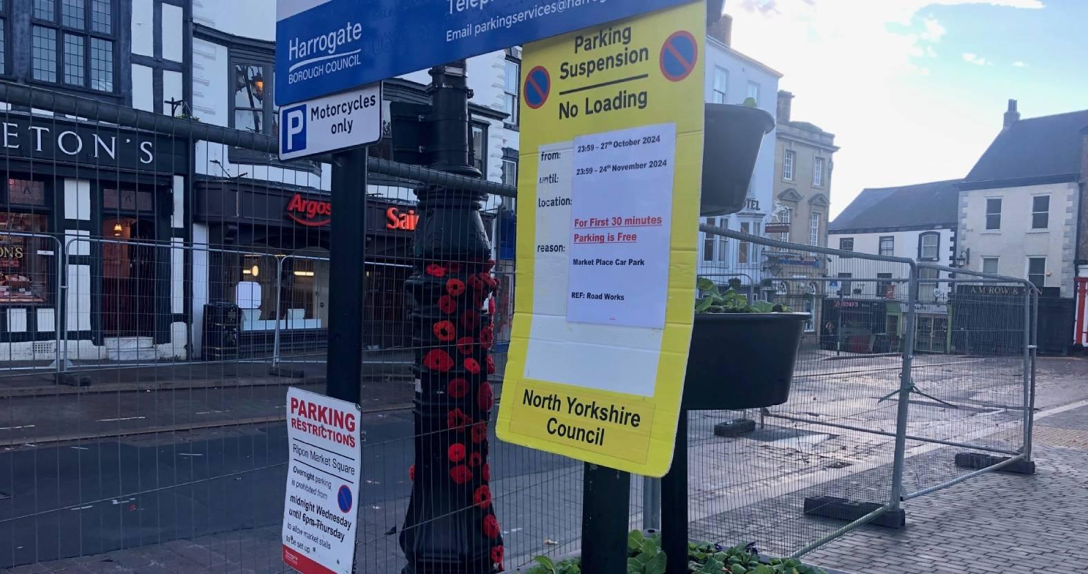 ripon-28th-october-2024-free-parking-signage