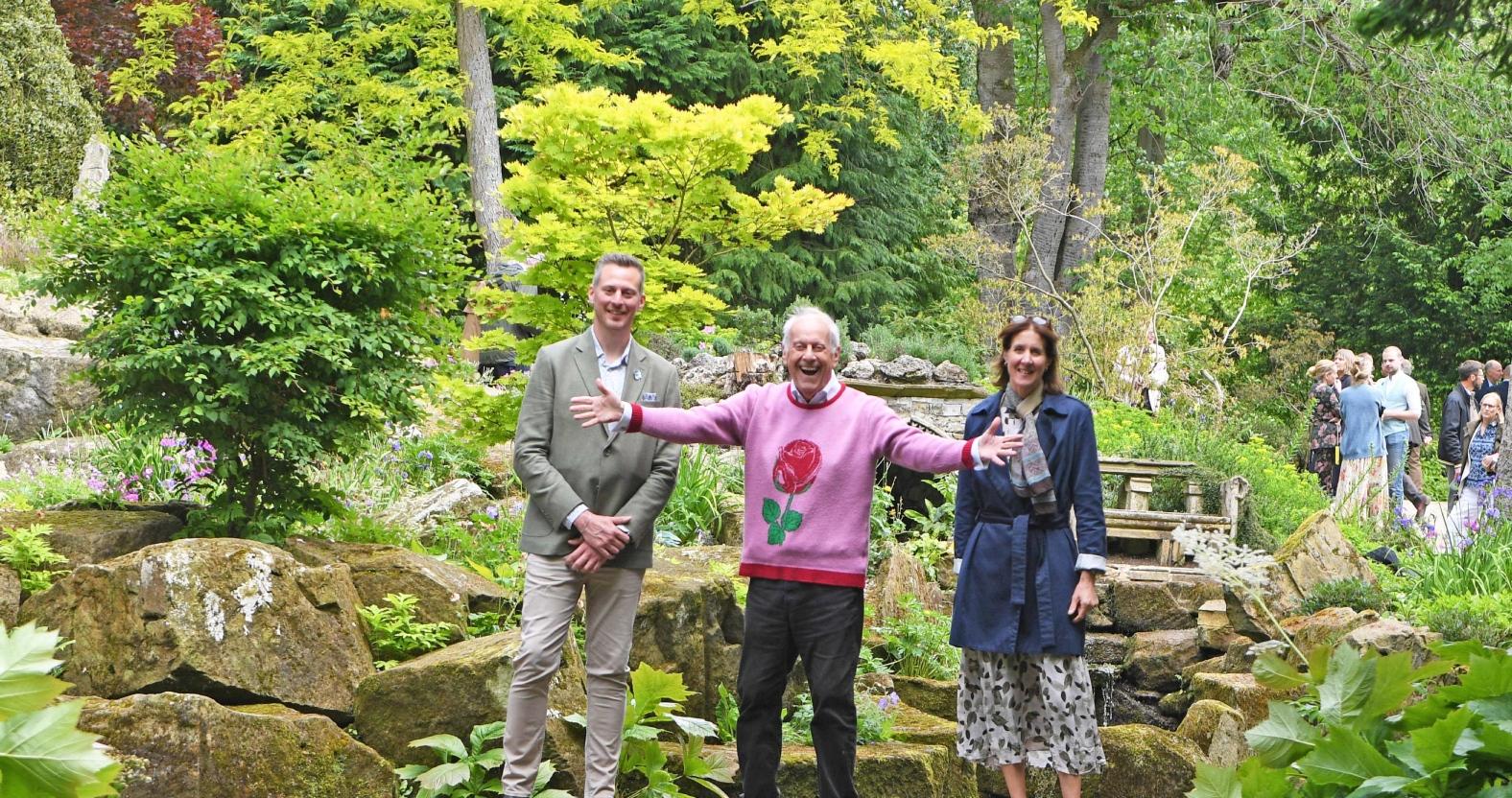 gyles-brandreth-officially-opening-the-restored-rock-garden-at-newby-hall-pictures-with-left-lawrence-wright-and-right-lucinda-compton-of-newby-hall