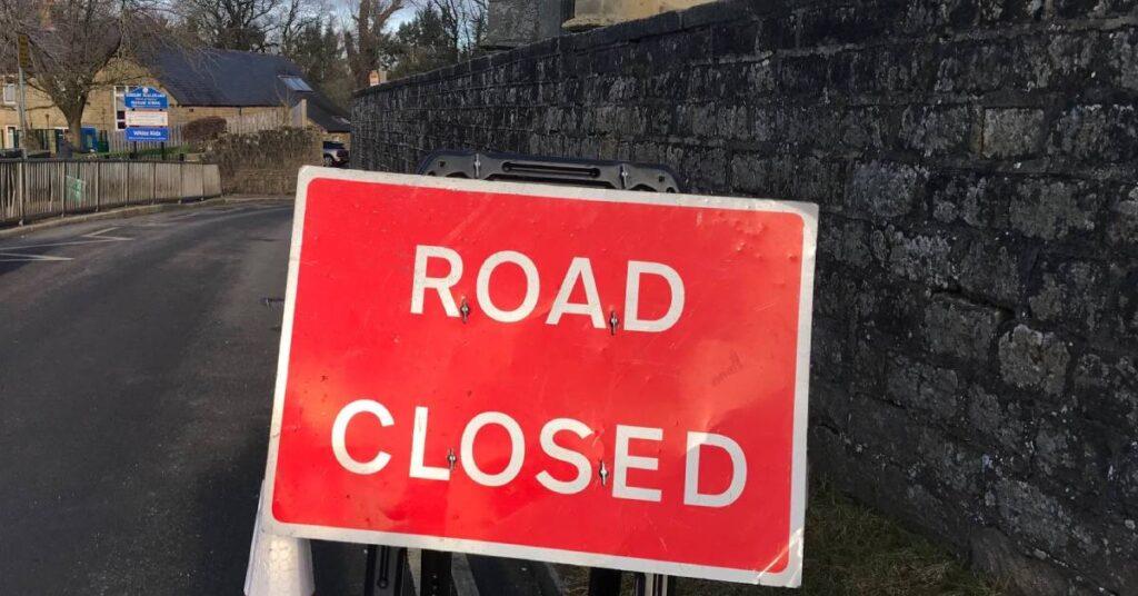 Road closed sign in Kirkby Malzeard