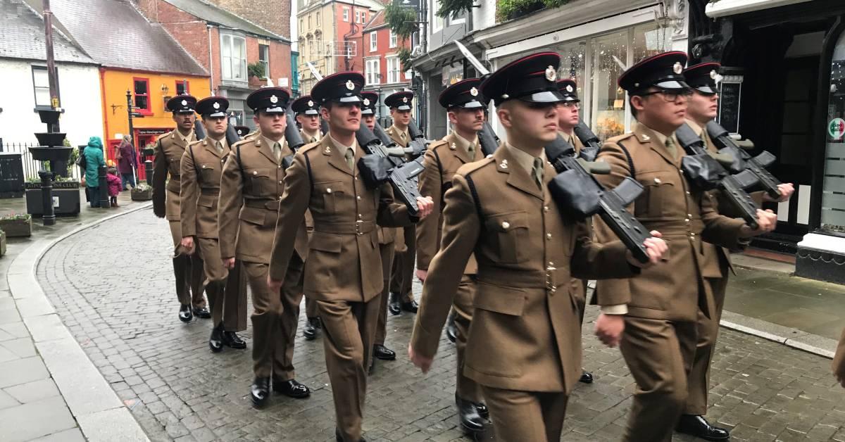 The Royal Engineers march down Kirkgate