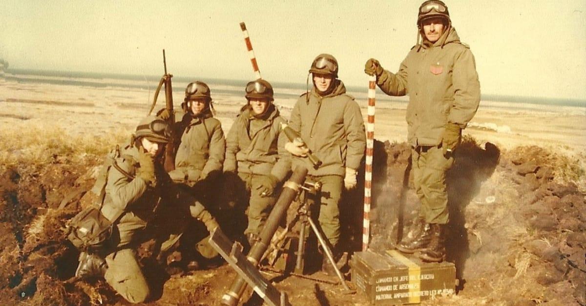 Photo of Corporal Danny Balbuena of Argentina's 3rd Mechanised Infantry Regiment on Sapper Hill, East Falkland, in 1982.
