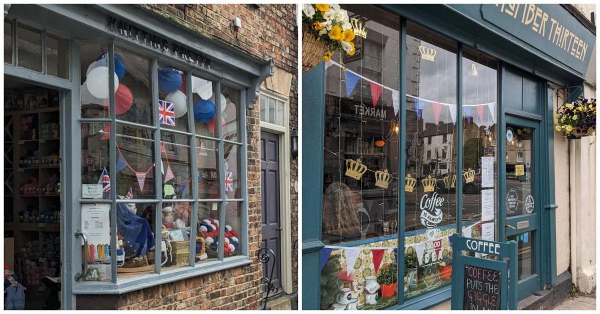 Knitting Pretty and Number Thirteen in Knaresborough are decorated for the coronation