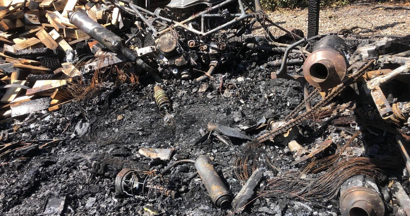 ripon-29th-july-2024-remains-of-two-burnt-out-motorbikes