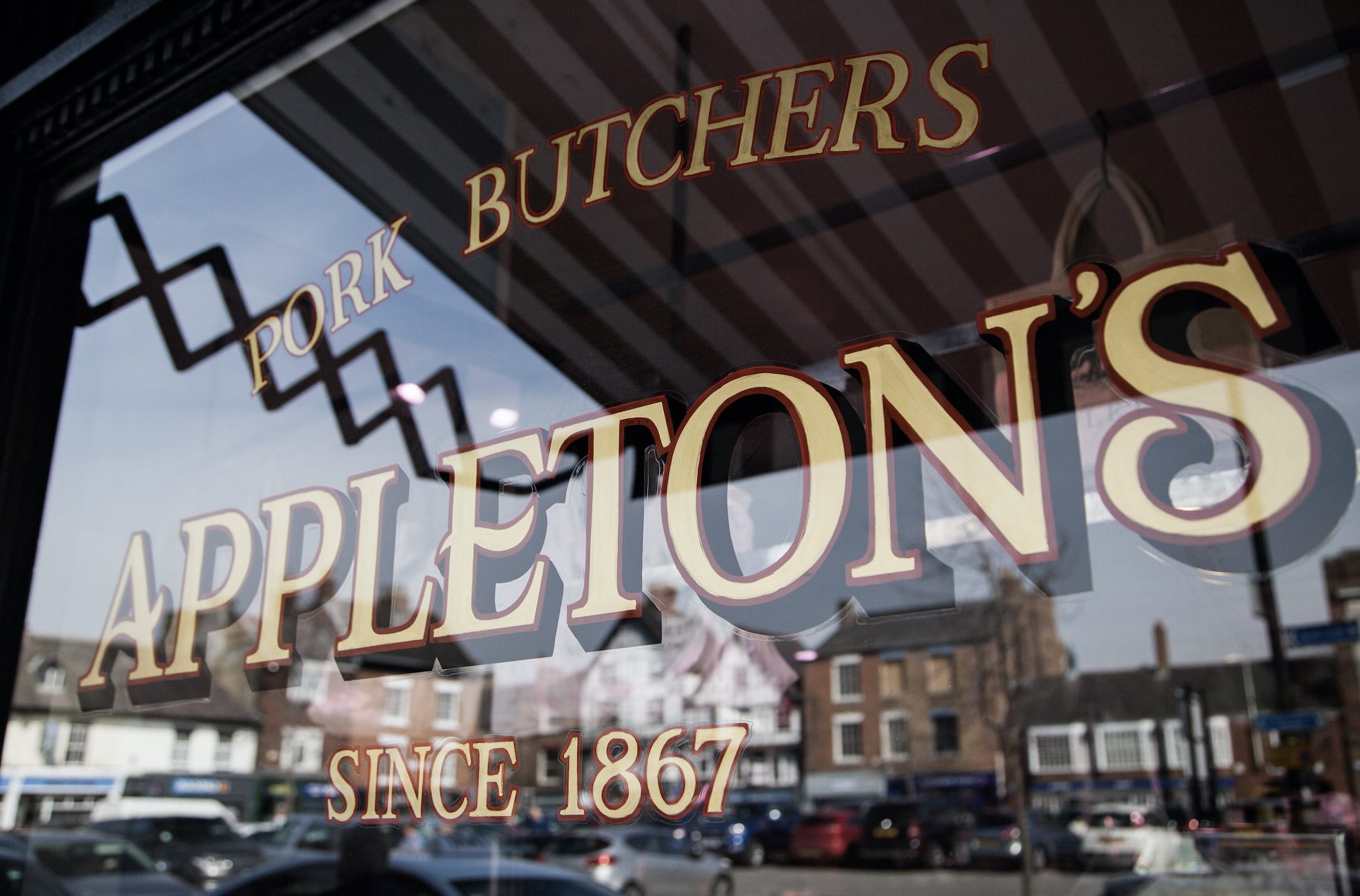 Shop front window of Appleton's Butchers