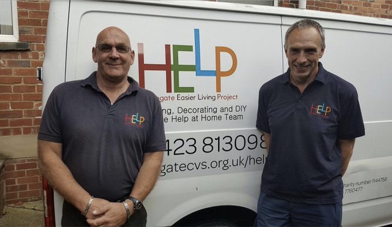 Two male volunteers from HELP organisation in Harrogate.