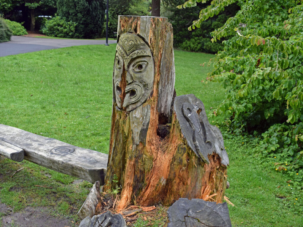 The carved Maori bench has also been badly damaged.