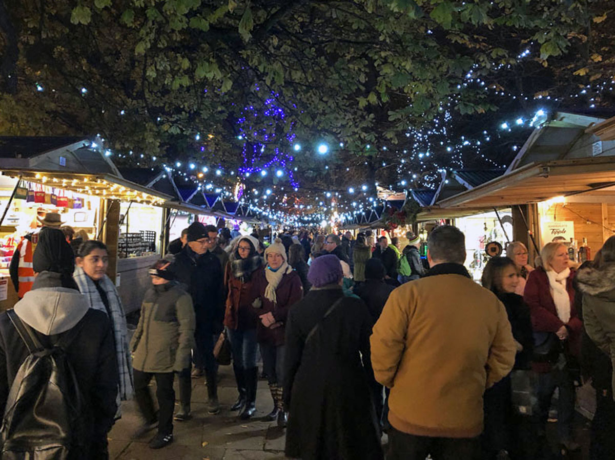 People enjoying Harrogate's Christmas market in 2019