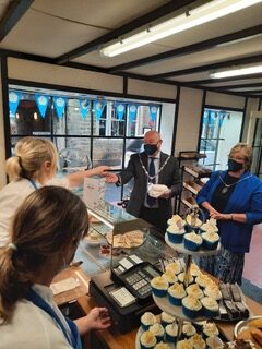 Photo of the Mayor and Mayoress of Pateley Bridge opening new bakery shop