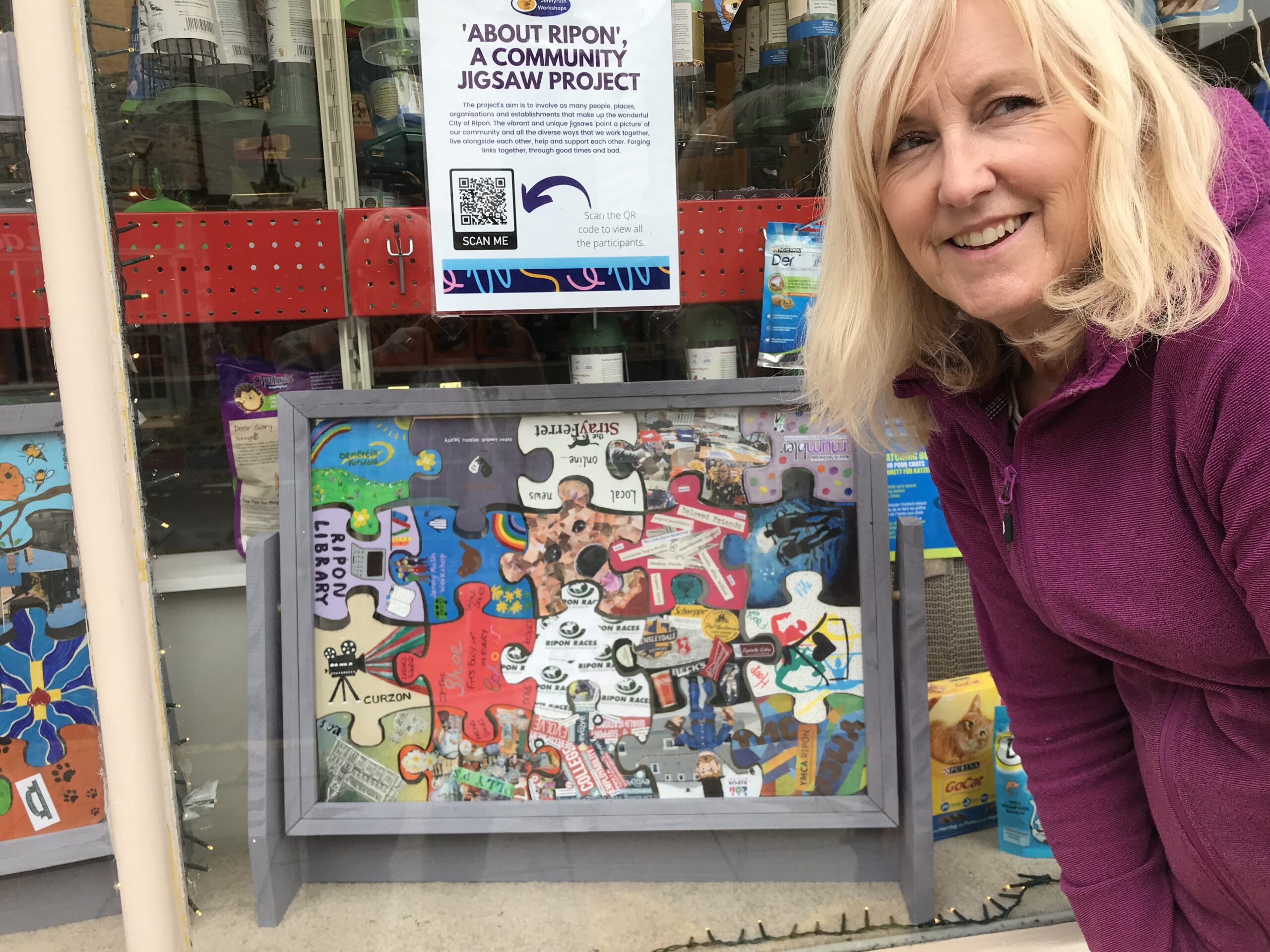 Photograph of Jane Fisher outside The Pet Shop
