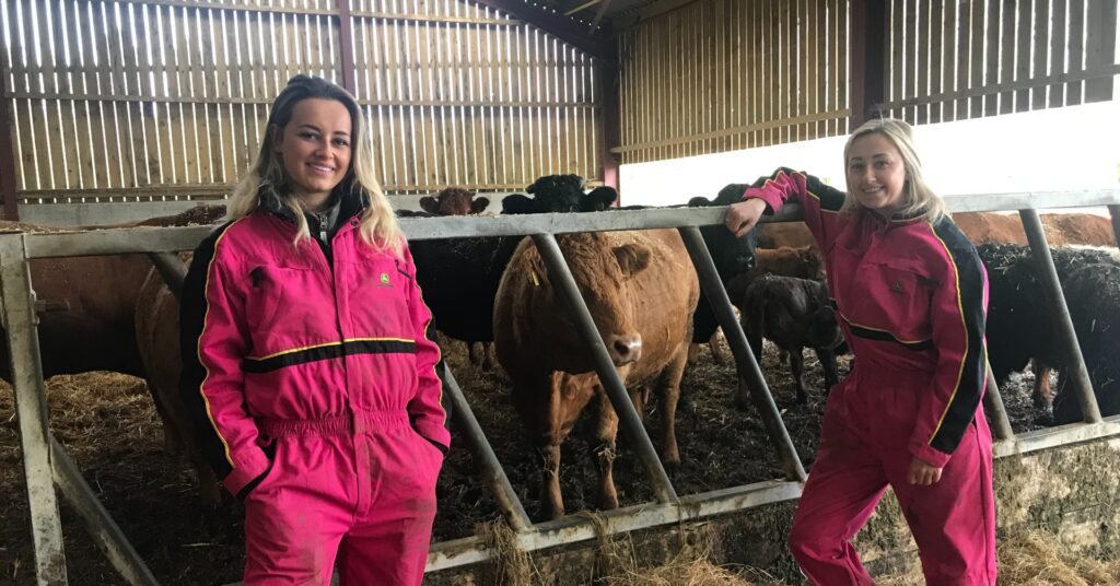 Farming sisters Fran Robinson and Hannah Blakey with some of their cattle