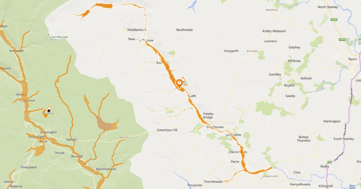 A flood alert has been issued for the River Nidd through Nidderdale, with heavy rain expected.
