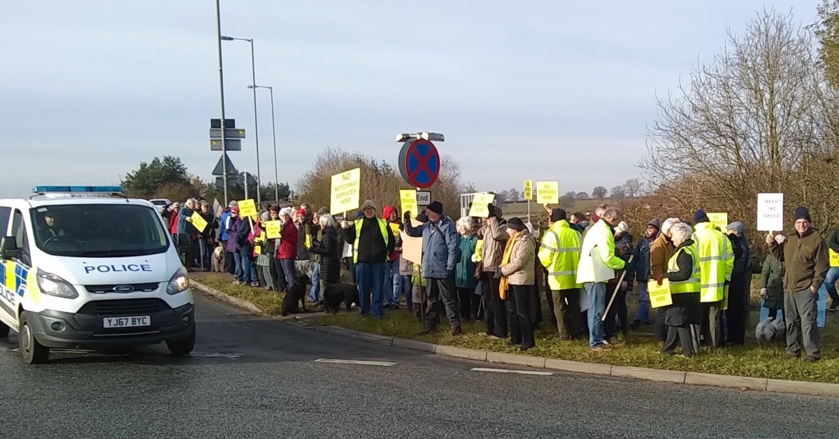 Kirby Hill Residents Against Motorway Services protesting against the proposals by Applegreen, which was later approved by a government planning inspector in April.