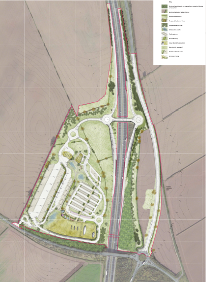 The motorway service station site, as proposed by Applegreen, on the A1 northbound near Kirby Hill.