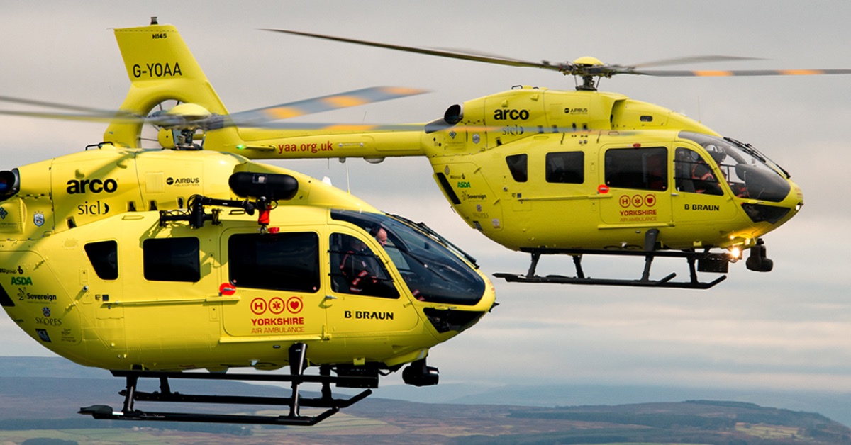 The current fleet of helicopters used by Yorkshire Air Ambulance.