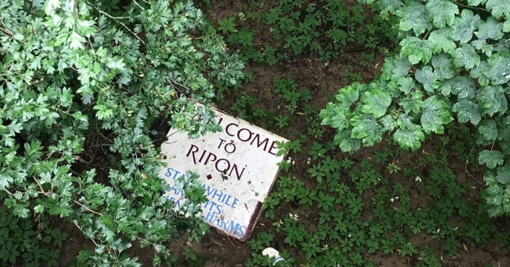 Photo of discarded Welcome to Ripon sign