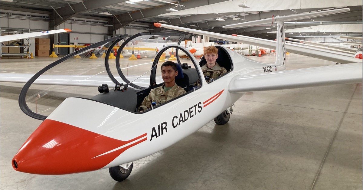 Harrogate Air Cadets in a glider