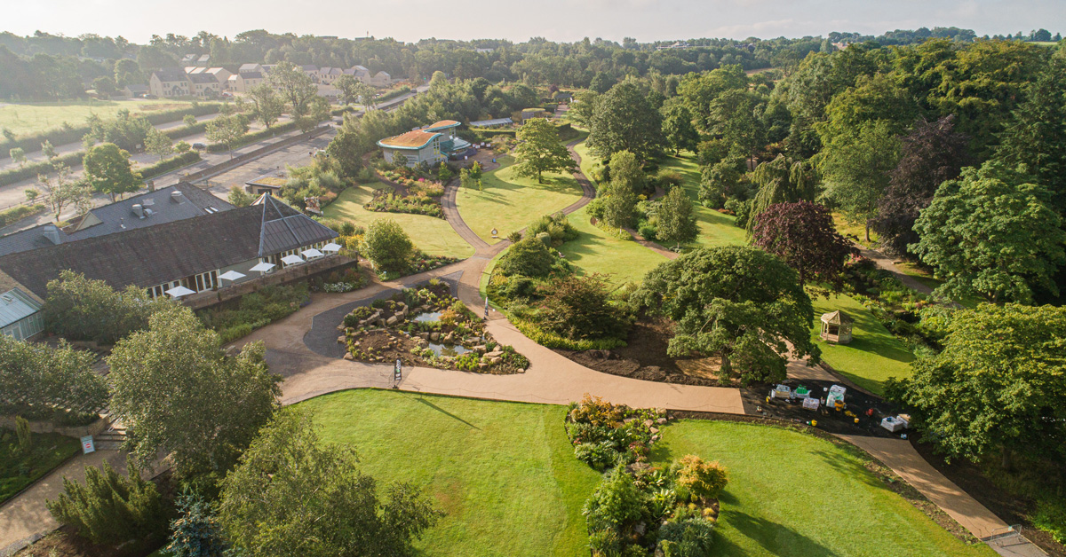 Aerial photo of RHS Harlow Carr.