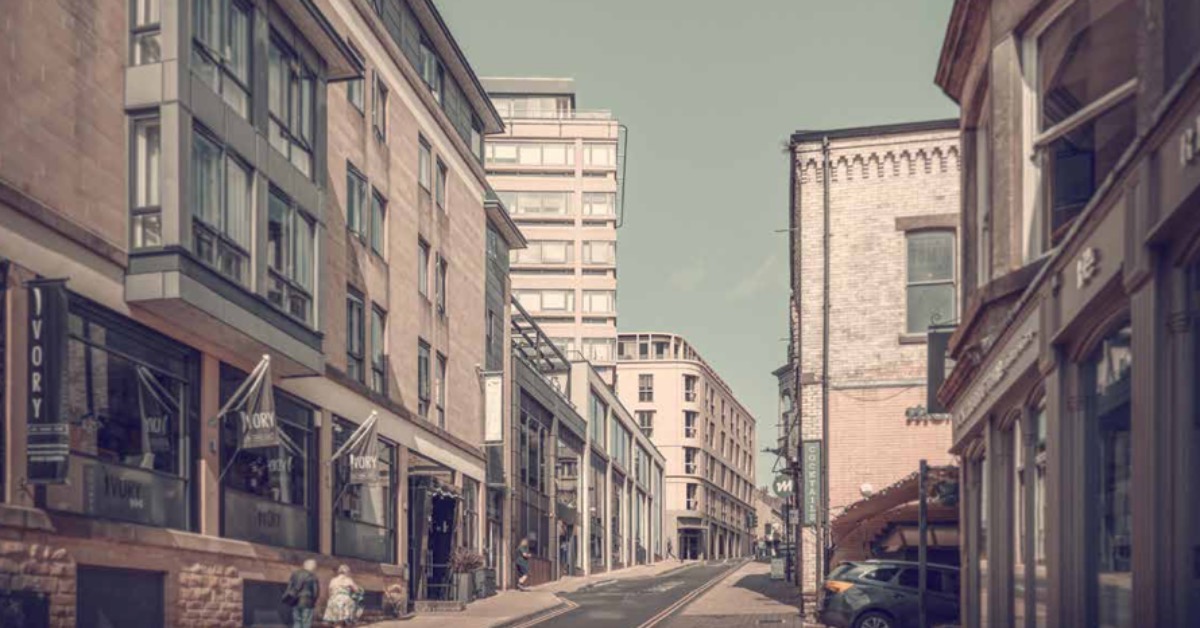 A CGI of the former Debenhams building from the Ginnel.